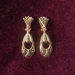 Damascene Spain Dangle Drop Clip Ons Earrings